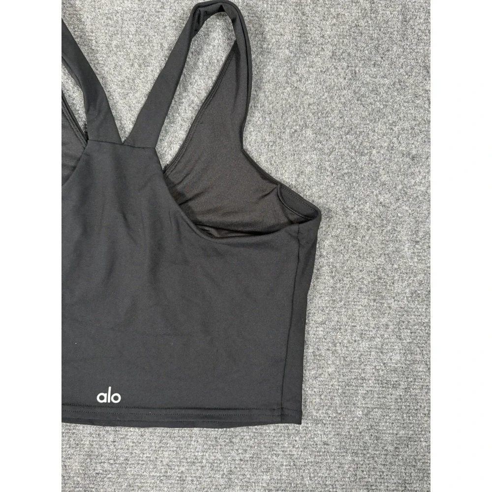 ALO Yoga Airbrush Real Bra Tank Womens Size Medium Black Racerback Cropped